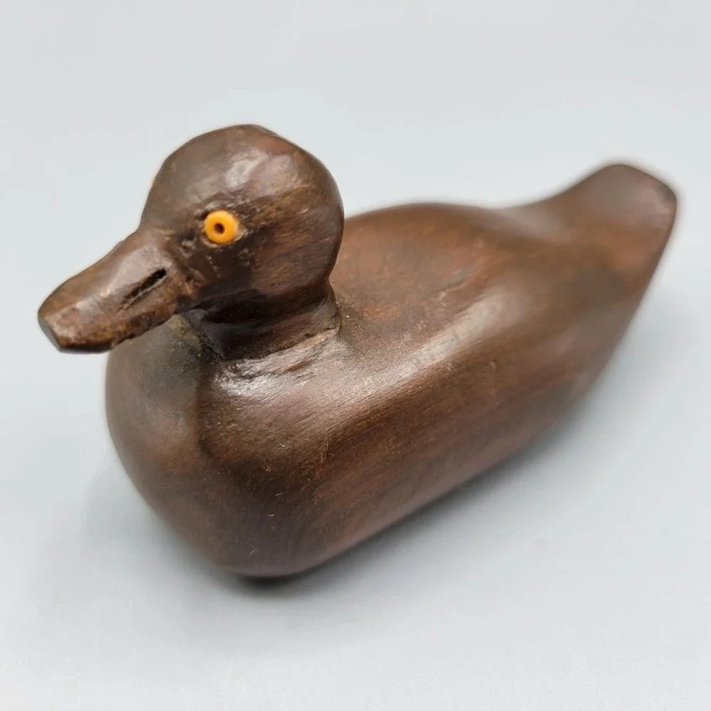 Vintage Hand Carved Wooden Duck Figurine Signed Larson 1978 1.75